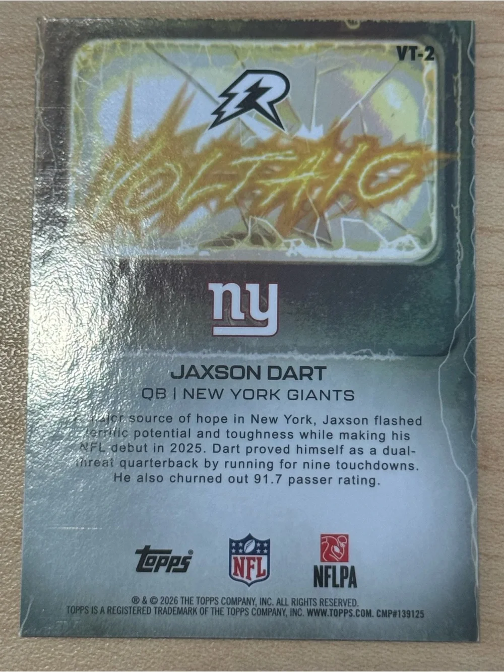 Topps New York Giants Blue White Gold Rookie Card - Jaxson Dart